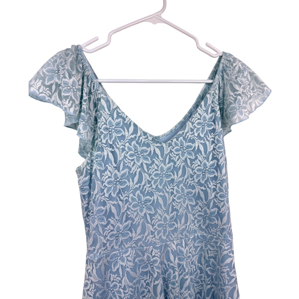 Disney Cinderella Light Blue Floral Lace Ruffle Dress Tulle Hem Womens M - Picture 3 of 8